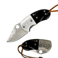 Wood Handle Damascus Etched Mini Folding Chubby Pocket Knife - 2 Color Selectin