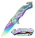 Day Zero Survival 7.75" Dragon-Themed Assisted Folding Knife – Multiple Titanium Finishes