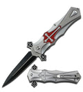 Day Zero Survival Crusader Cross Spring Assisted Pocket Knife – Red & Silver Collection