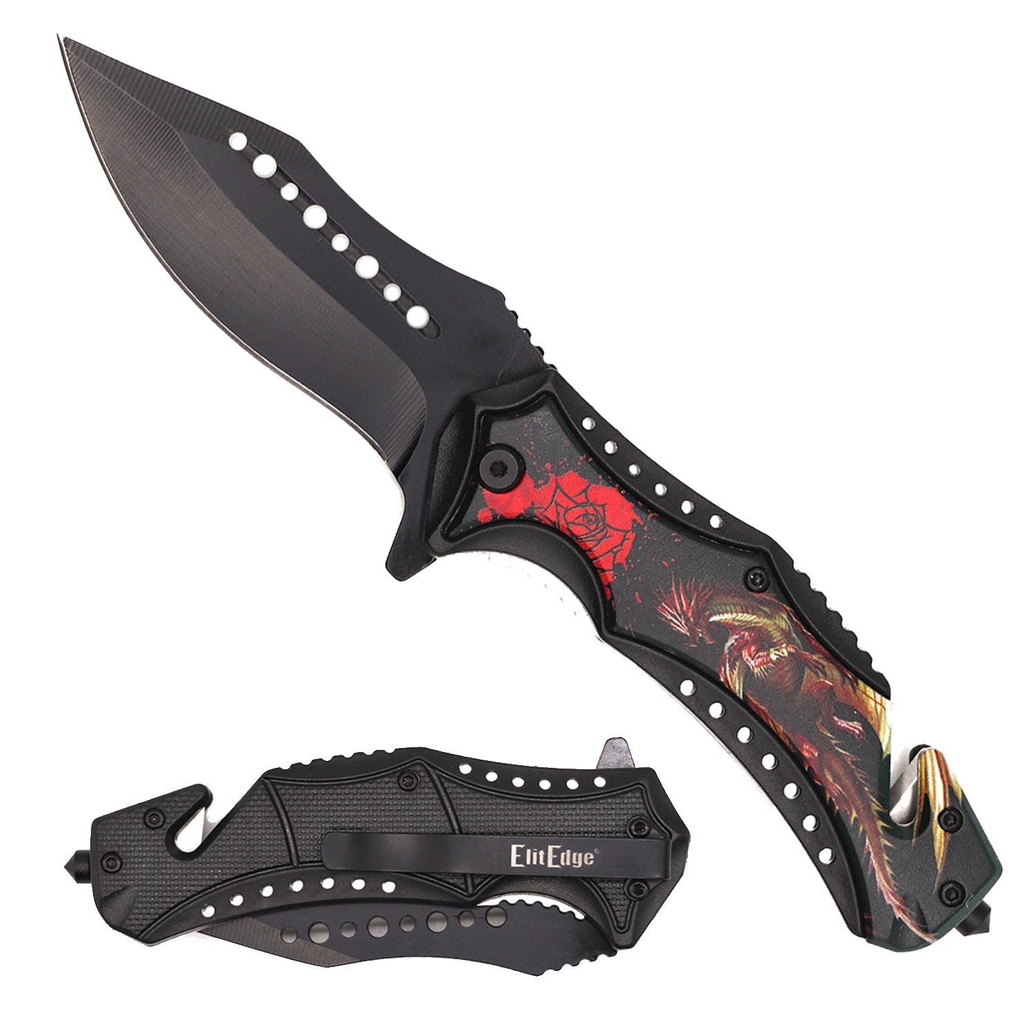 Day Zero Survival 8.5" Tactical Rescue Spring Assisted Folding Pocket Knife – Multiple 3D Design Options
