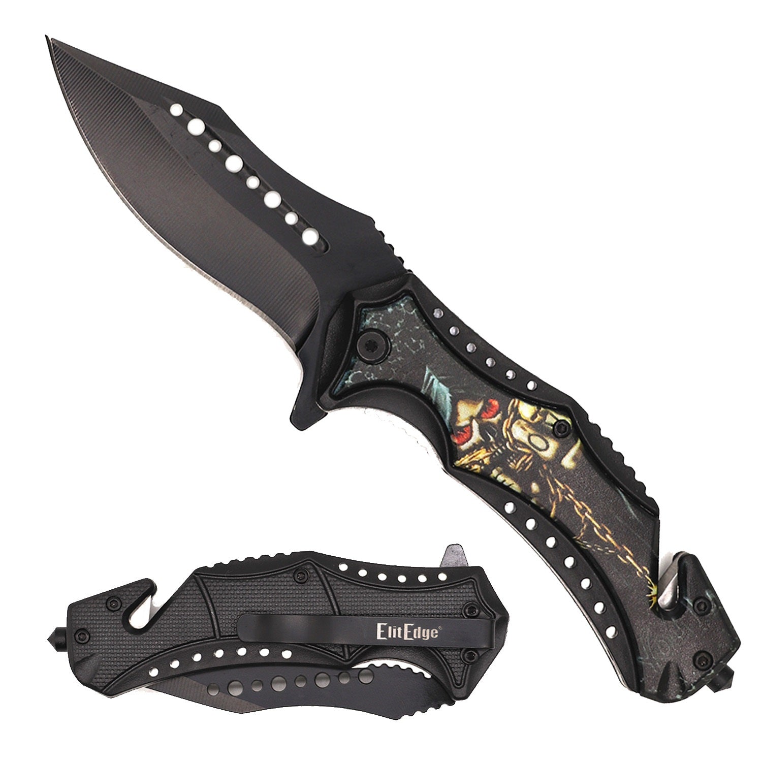 Day Zero Survival 8.5" Tactical Rescue Spring Assisted Folding Pocket Knife – Multiple 3D Design Options