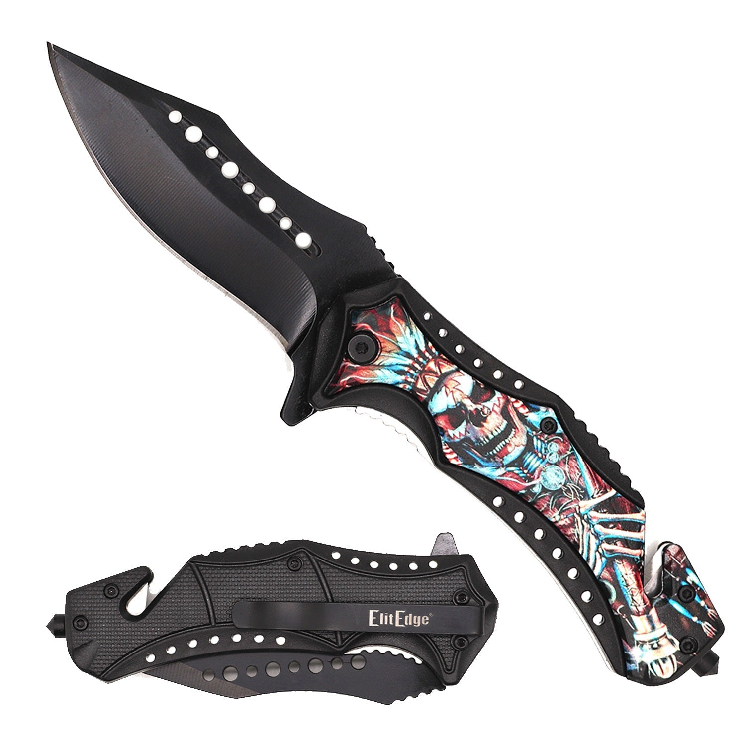 Day Zero Survival 8.5" Tactical Rescue Spring Assisted Folding Pocket Knife – Multiple 3D Design Options
