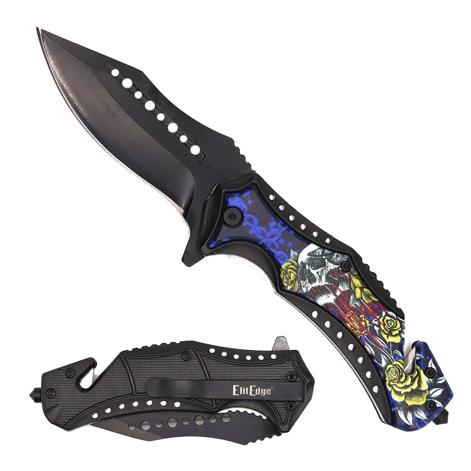 Day Zero Survival 8.5" Tactical Rescue Spring Assisted Folding Pocket Knife – Multiple 3D Design Options