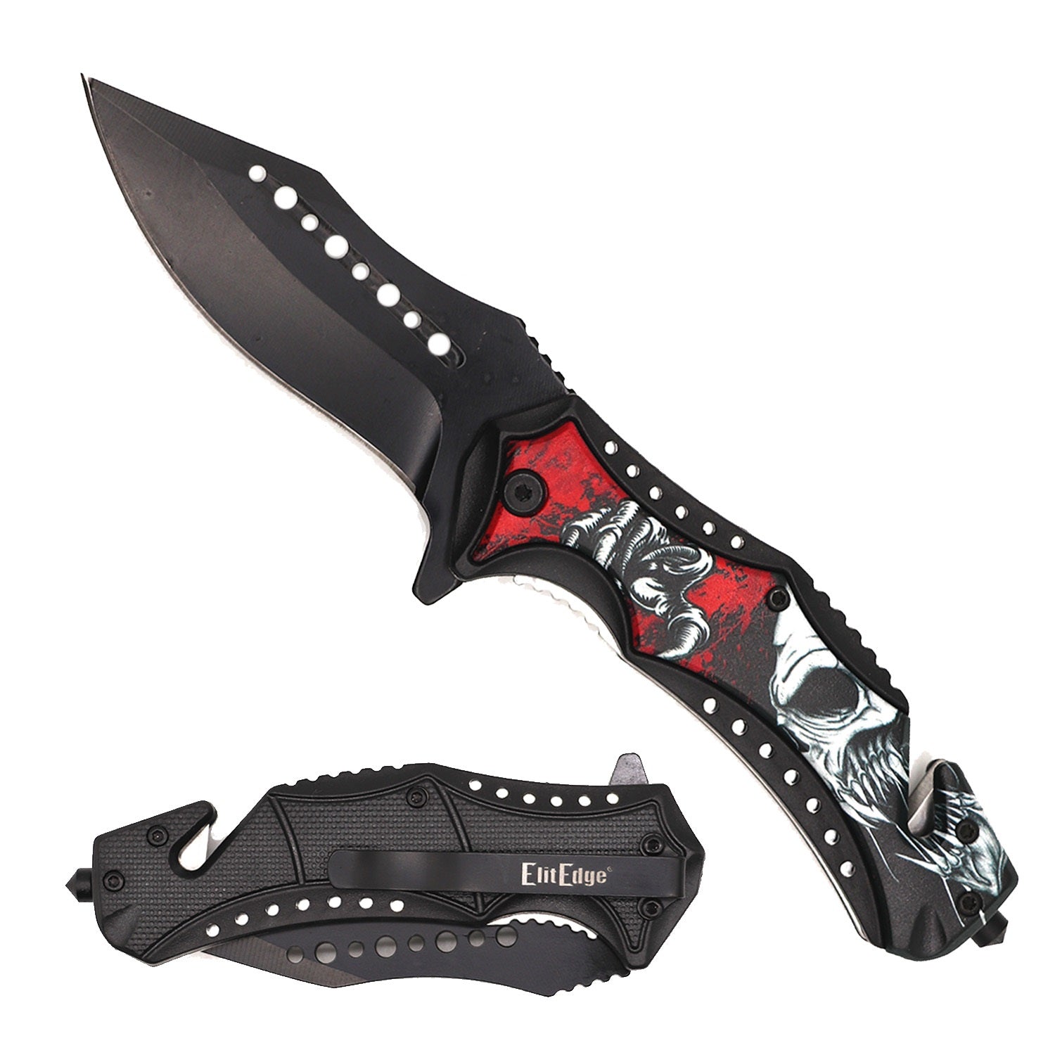 Day Zero Survival 8.5" Tactical Rescue Spring Assisted Folding Pocket Knife – Multiple 3D Design Options