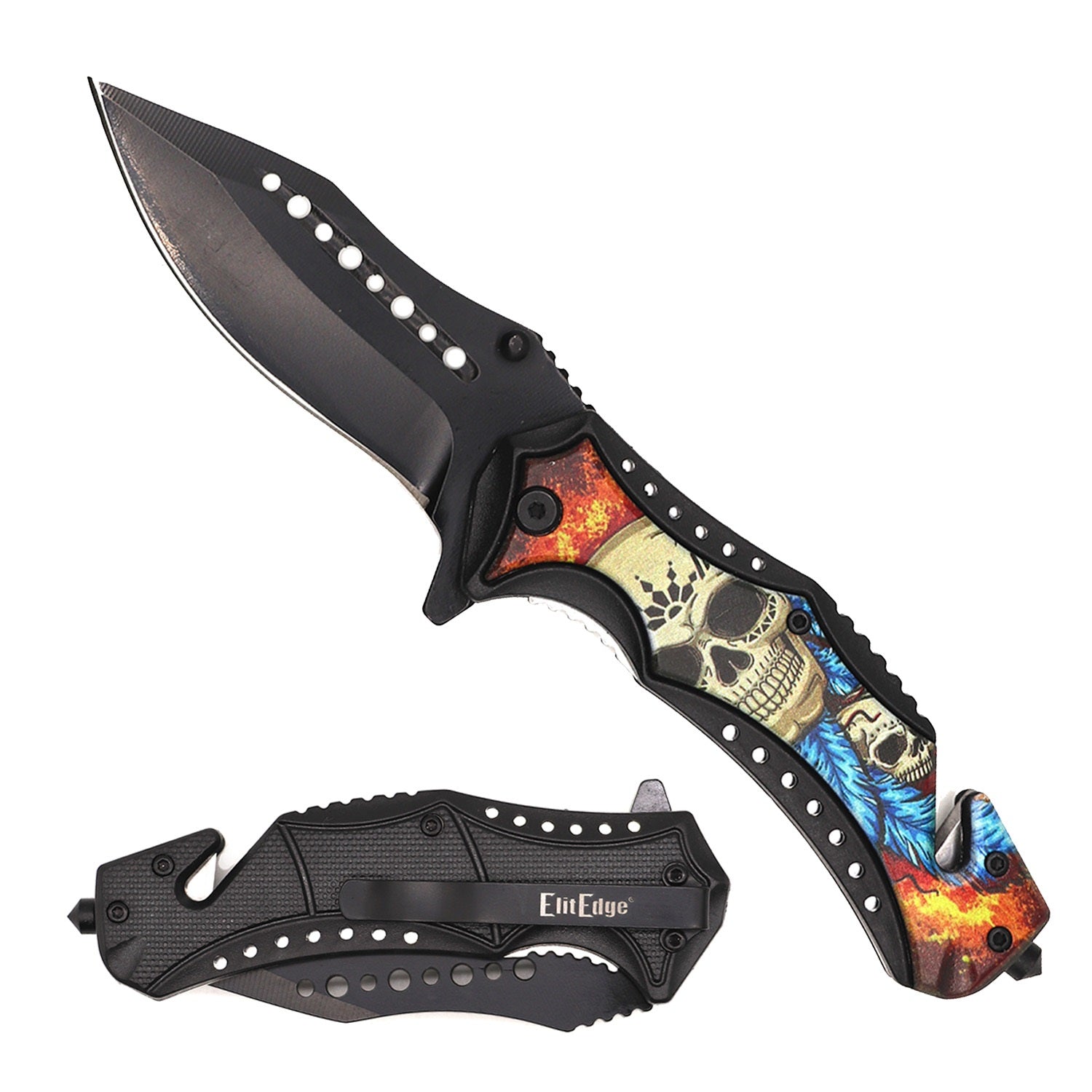 Day Zero Survival 8.5" Tactical Rescue Spring Assisted Folding Pocket Knife – Multiple 3D Design Options