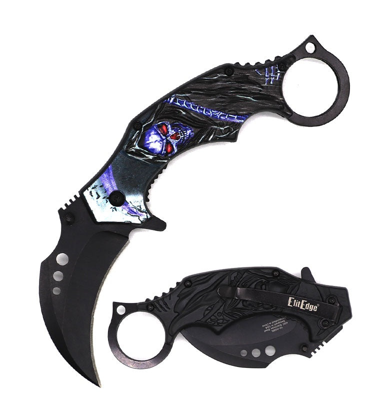 Day Zero Survival 7.25" Demon of Death Grim Reaper Karambit Spring Assisted Folding Pocket Knife – Multi-Color Collection