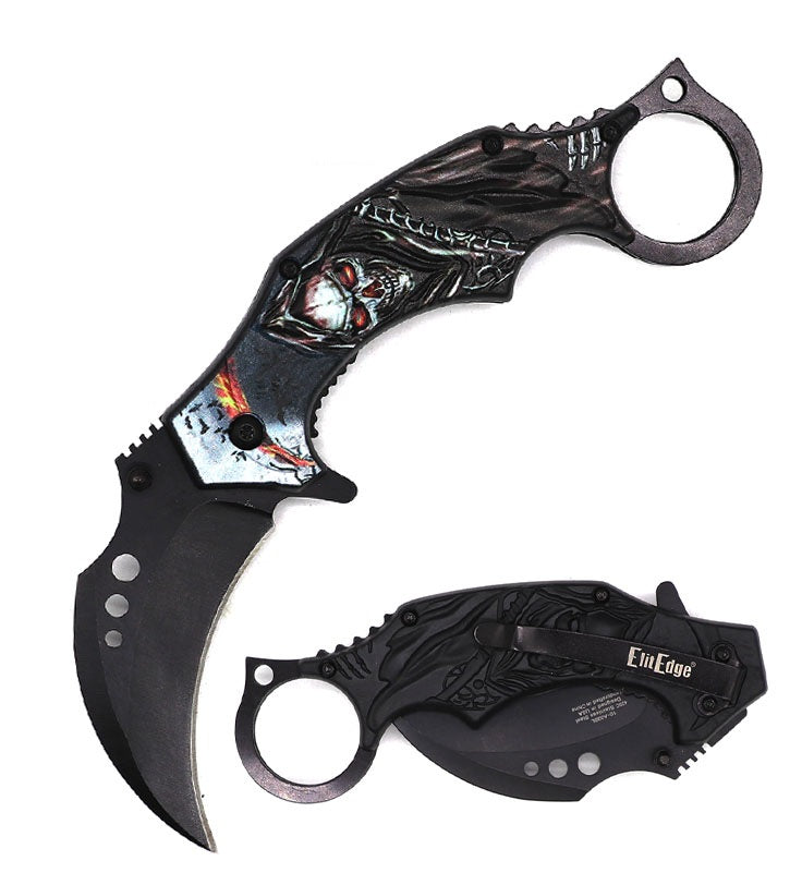 Day Zero Survival 7.25" Demon of Death Grim Reaper Karambit Spring Assisted Folding Pocket Knife – Multi-Color Collection