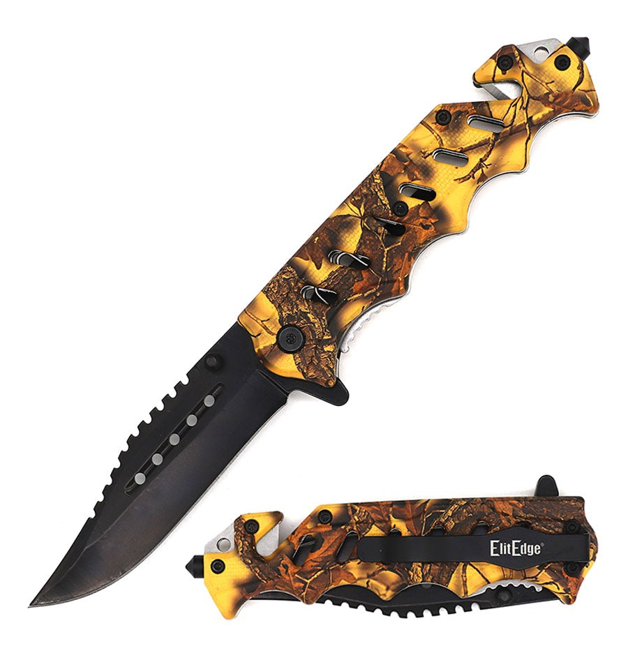 Day Zero Survival Tactical Sawback Spring Assisted Pocket Knife – Multiple Camo Finishes