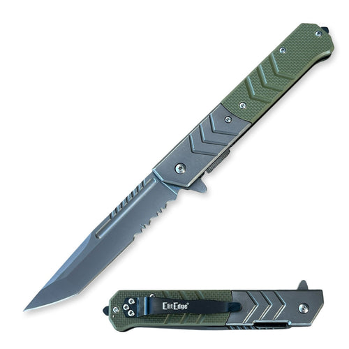 9" Military G10 Handle Tanto Serrated 440C Steel Blade Spring Assist Pocket Knife - 3 Color Selection