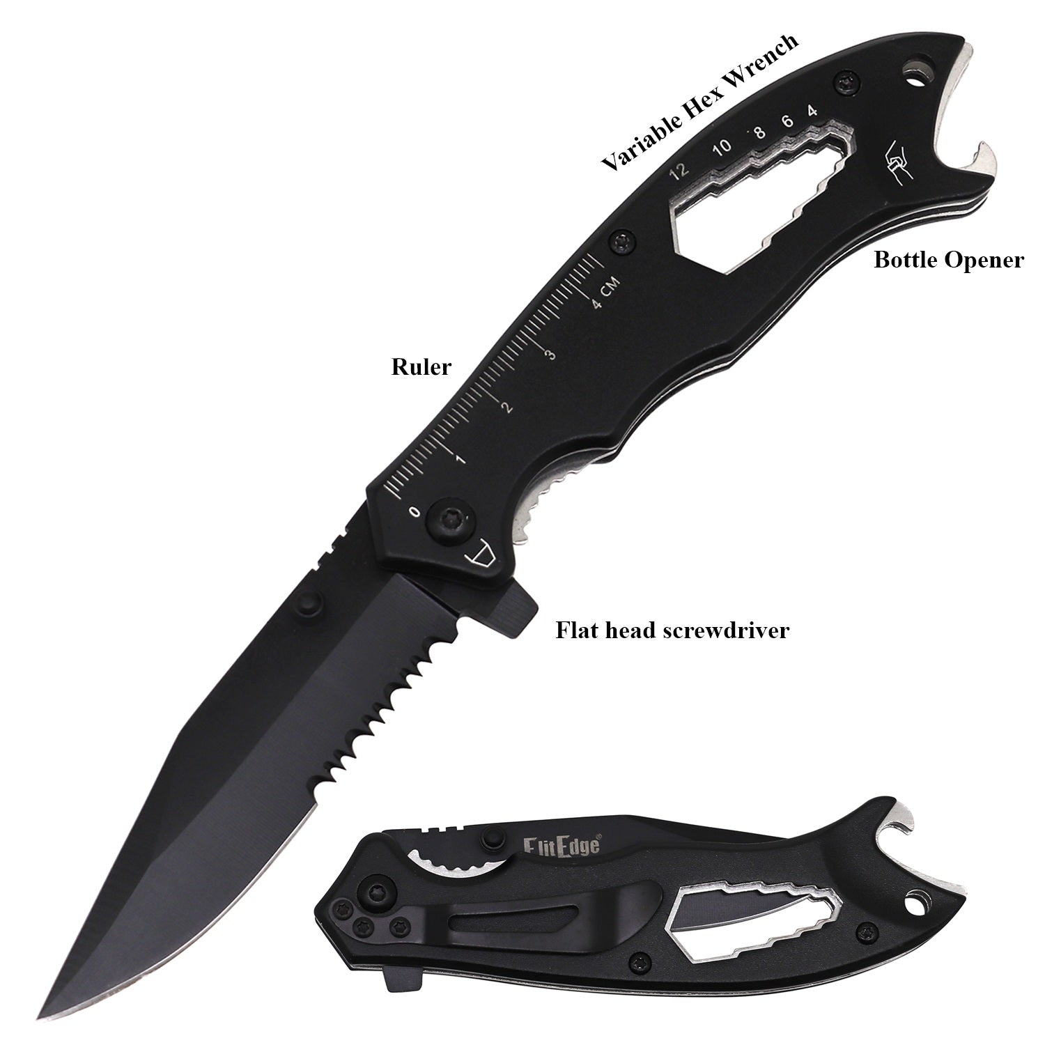 Day Zero Survival 9-in-1 Multi-Function Spring Assisted Folding EDC Pocket Knife – Black & Grey