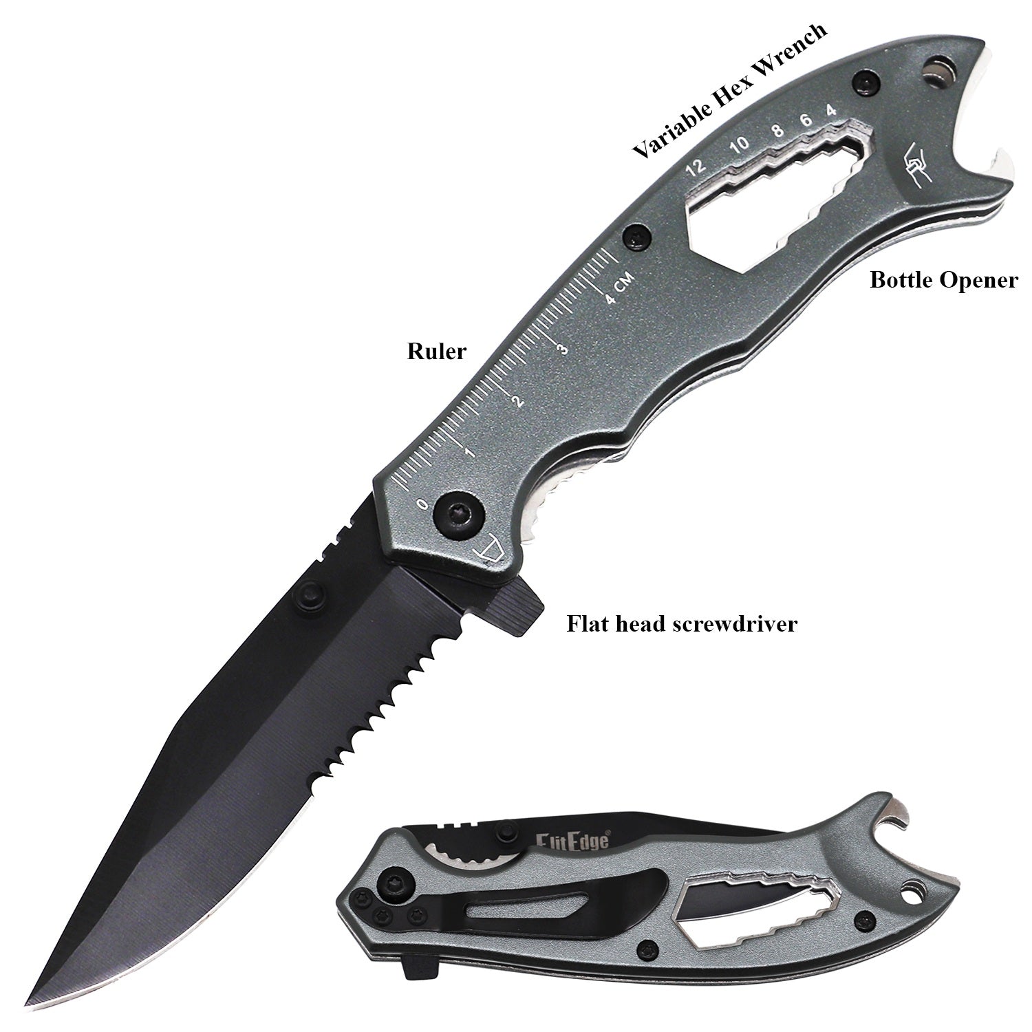 Day Zero Survival 9-in-1 Multi-Function Spring Assisted Folding EDC Pocket Knife – Black & Grey