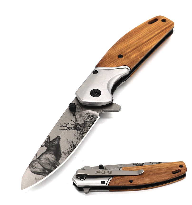 Day Zero Survival 8" Wood Handle Assisted Opening Folding Pocket Knife – Wildlife Series