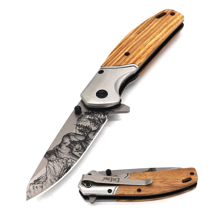 Day Zero Survival 8" Wood Handle Assisted Opening Folding Pocket Knife – Wildlife Series