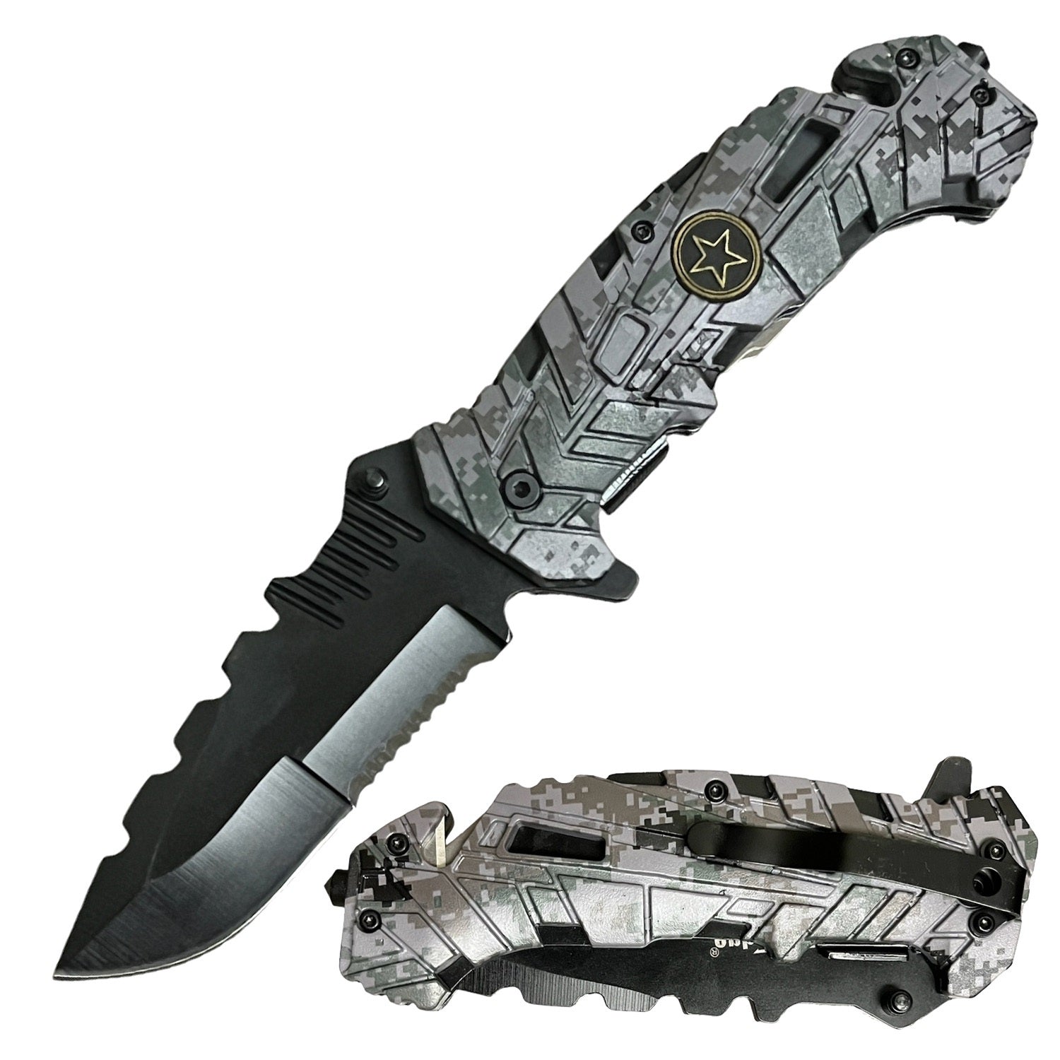 Military Spring Assisted Open Tactical Rescue Folding Pocket Knife - 2 Color Selection