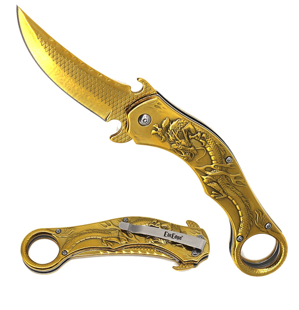 Day Zero Survival Dragon Sculpture Karambit Tactical Spring Assisted Folding Pocket Knife – Multiple Colors