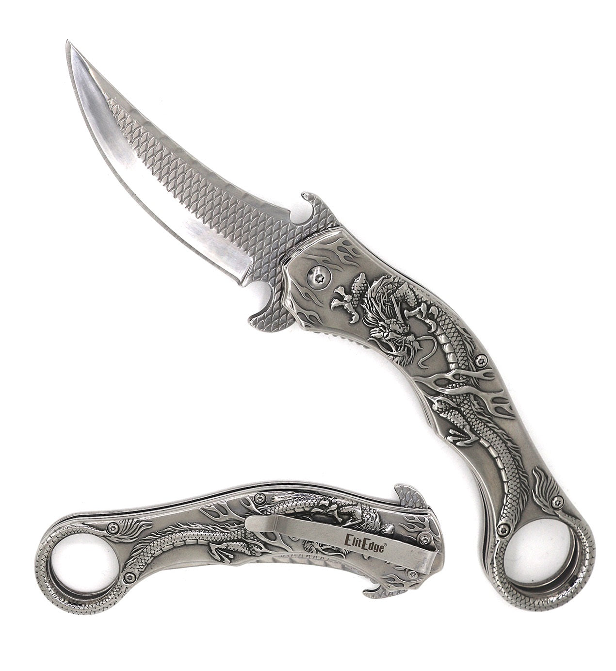 Day Zero Survival Dragon Sculpture Karambit Tactical Spring Assisted Folding Pocket Knife – Multiple Colors