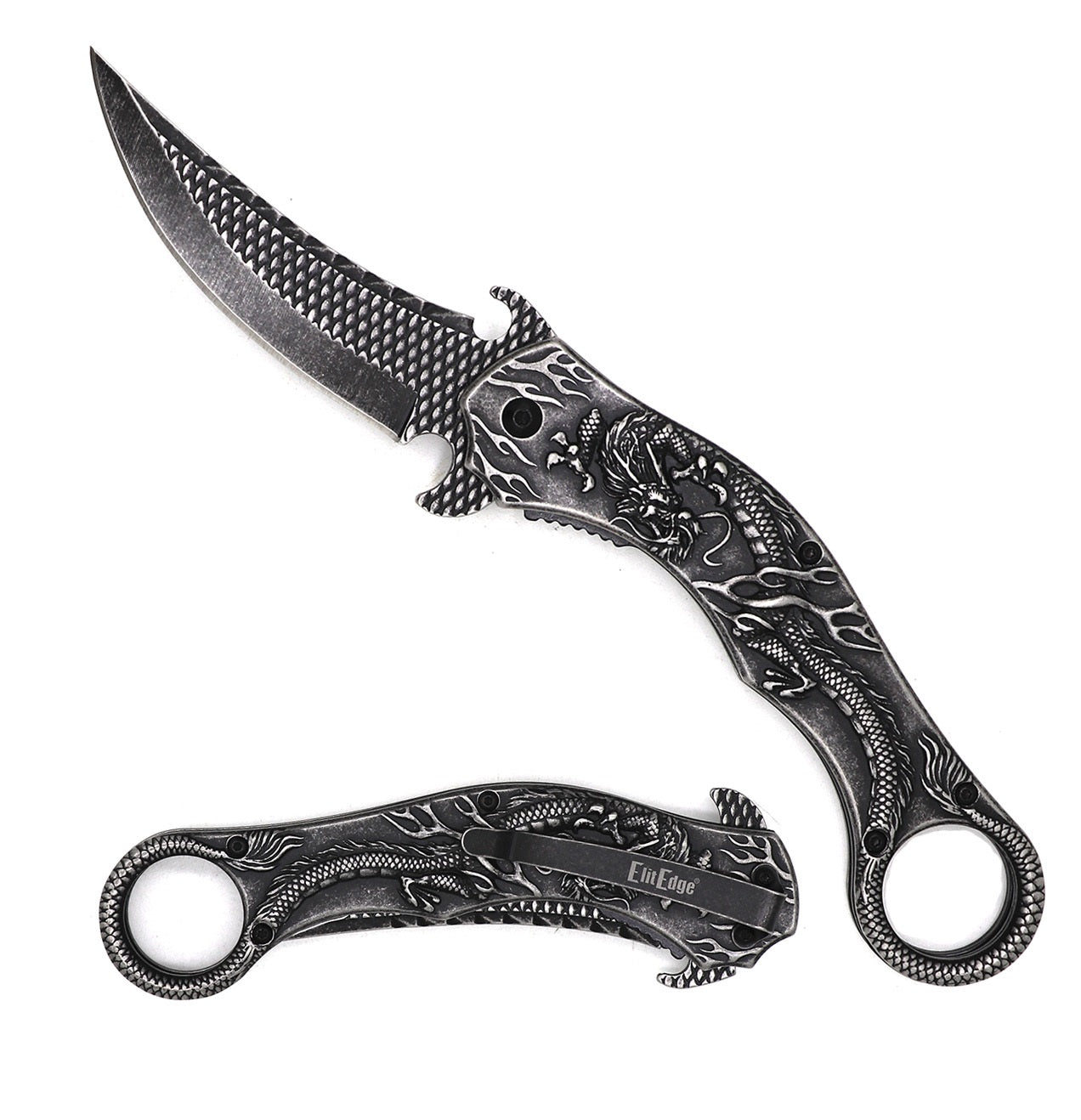 Day Zero Survival Dragon Sculpture Karambit Tactical Spring Assisted Folding Pocket Knife – Multiple Colors