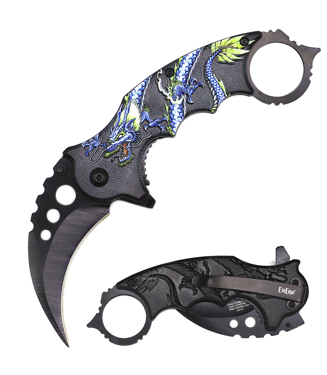 Day Zero Survival 7" Tactical Karambit Spring Assisted Folding Pocket Knife – Dragon Series