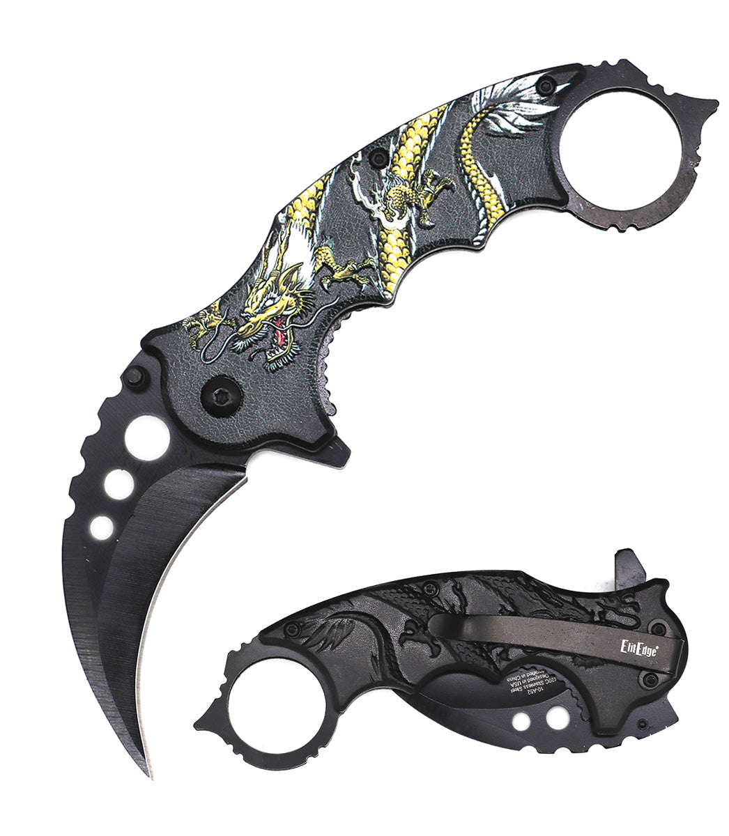 Day Zero Survival 7" Tactical Karambit Spring Assisted Folding Pocket Knife – Dragon Series