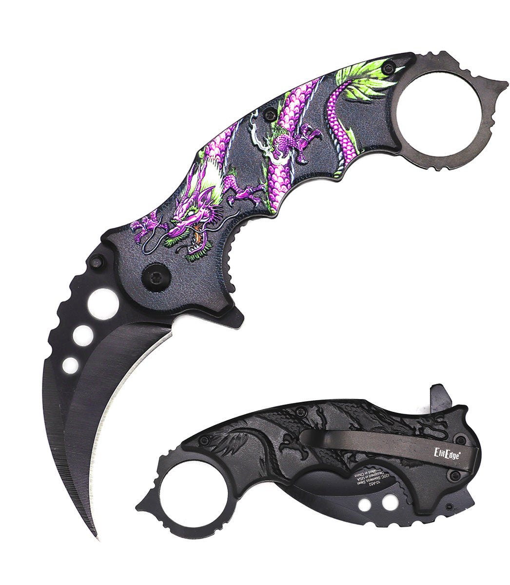 Day Zero Survival 7" Tactical Karambit Spring Assisted Folding Pocket Knife – Dragon Series
