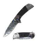 8" Heavy Titanium Damascus Etched Stainless Steel Spring Assisted Pocket Knife - 2 Color Selection