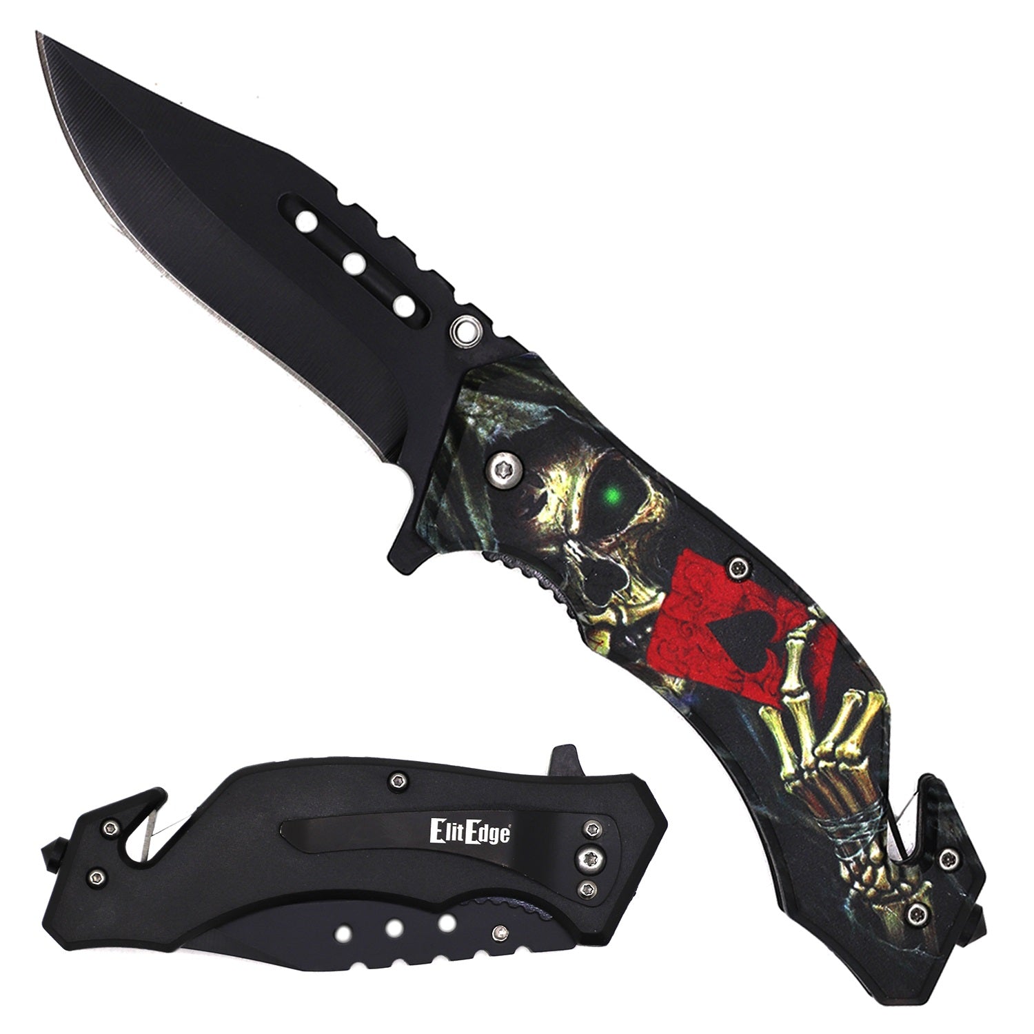 Day Zero Survival 8.25" Tactical Rescue Spring Assisted Folding Pocket Knife – Skull Series