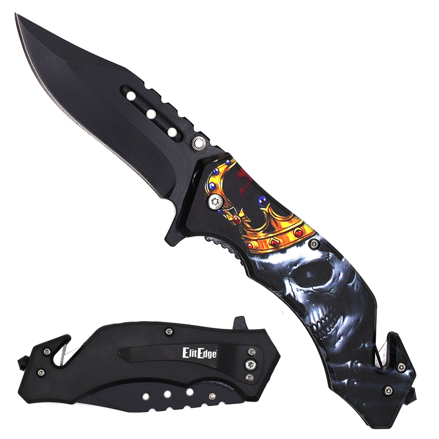 Day Zero Survival 8.25" Tactical Rescue Spring Assisted Folding Pocket Knife – Skull Series