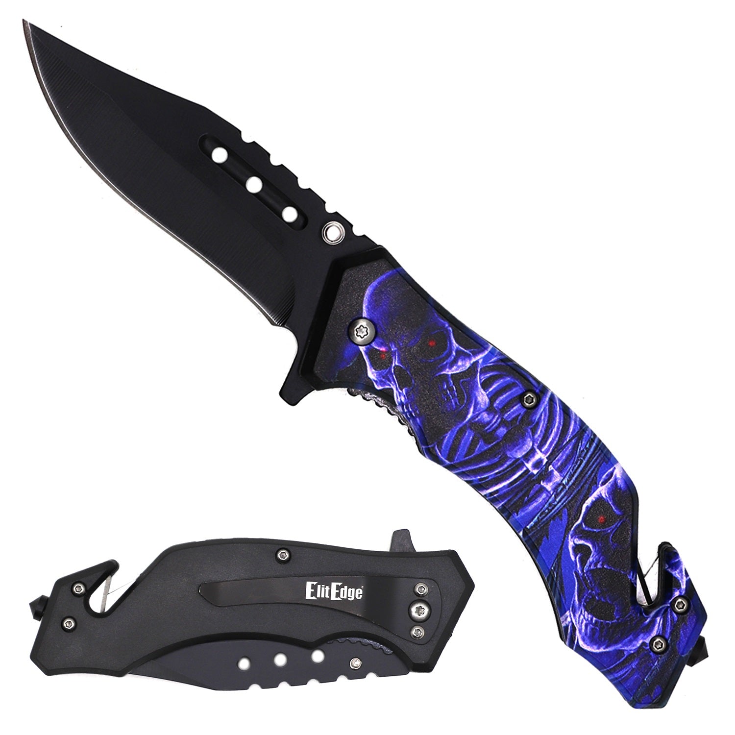 Day Zero Survival 8.25" Tactical Rescue Spring Assisted Folding Pocket Knife – Skull Series