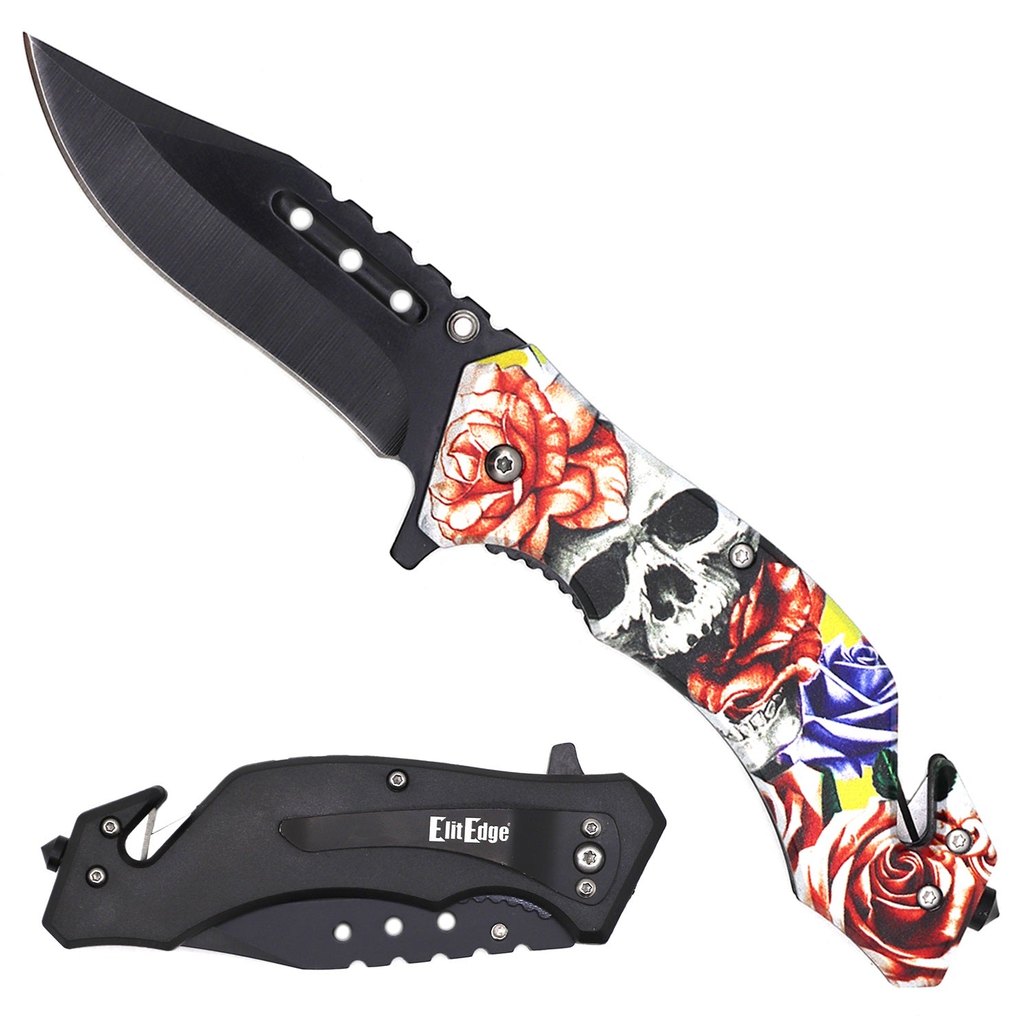 Day Zero Survival 8.25" Tactical Rescue Spring Assisted Folding Pocket Knife – Skull Series