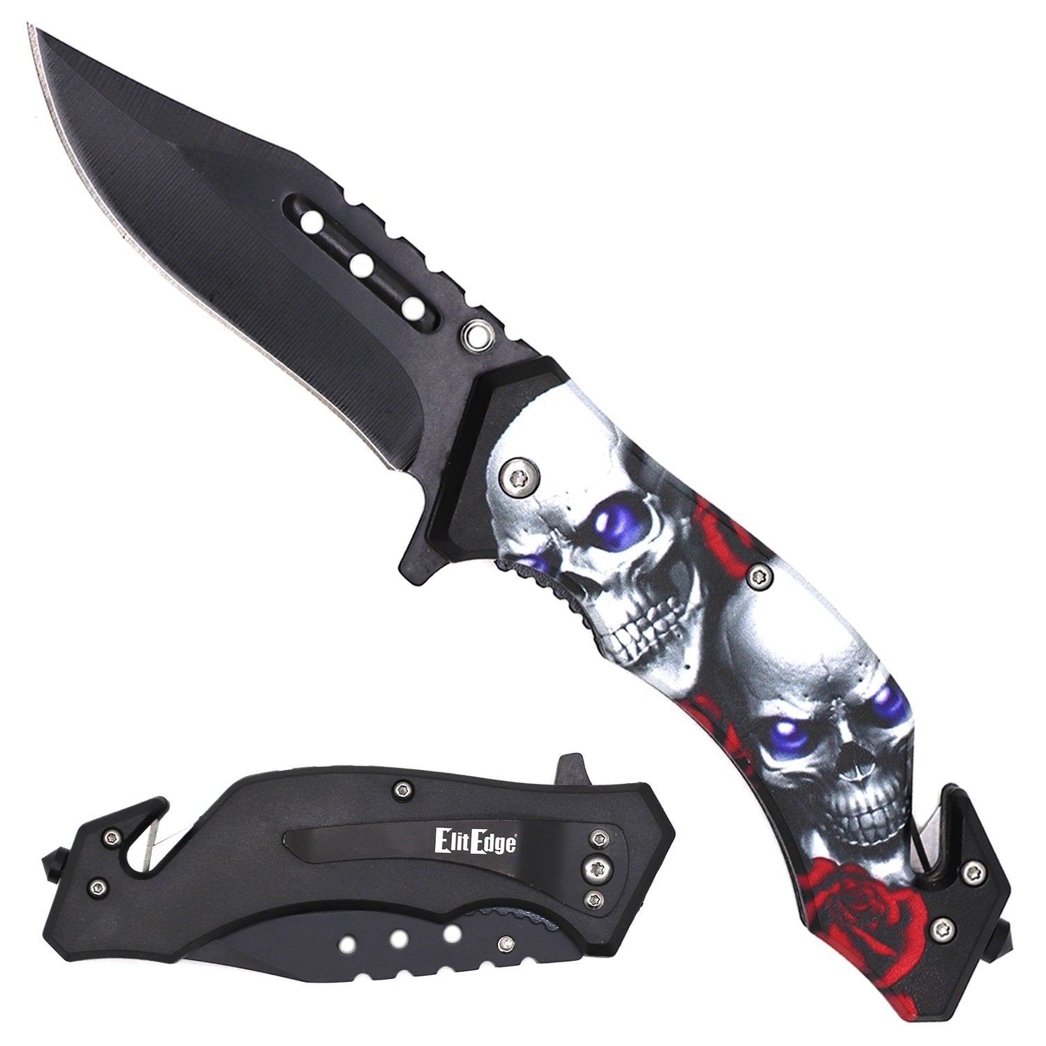 Day Zero Survival 8.25" Tactical Rescue Spring Assisted Folding Pocket Knife – Skull Series