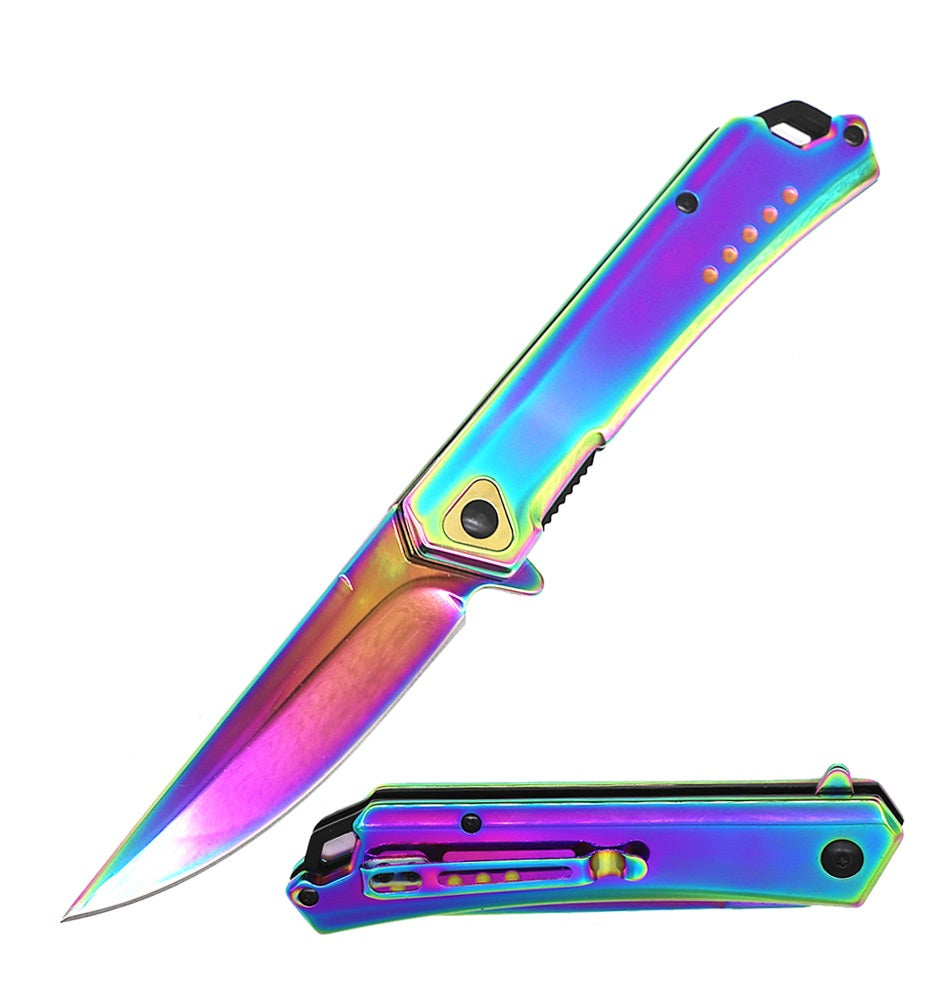 Elite Edge 8.25" Rainbow Titanium Spring Assisted Tactical Folding Pocket Knife