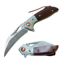 Ball Bearing Damascus Hawk Blade Pocket Knife - 2 Color Selection