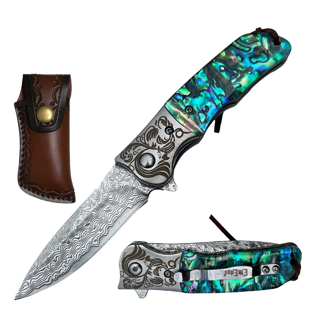 Day Zero Survival Ball Bearing Damascus Steel Pocket Knife – Premium Handle Collection