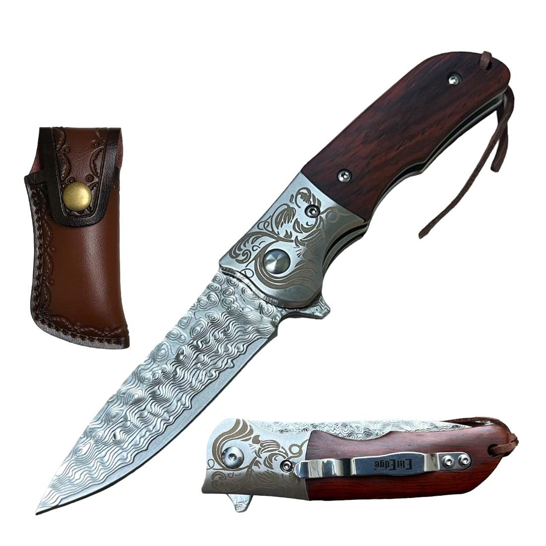 Day Zero Survival Ball Bearing Damascus Steel Pocket Knife – Premium Handle Collection