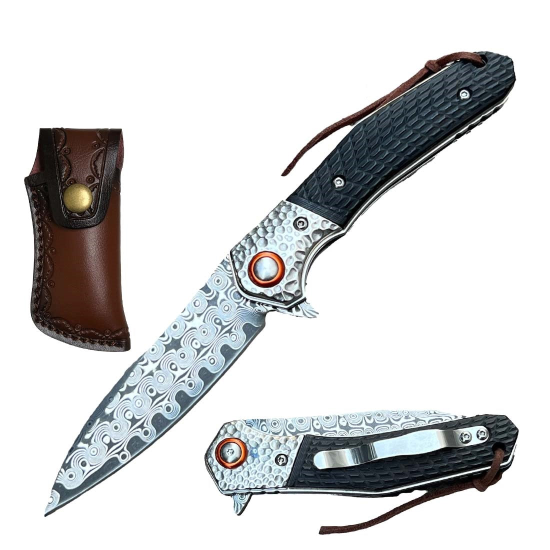 Day Zero Survival Ball Bearing Damascus Steel Pocket Knife – Premium Handle Collection