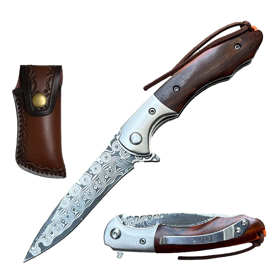 Day Zero Survival Ball Bearing Damascus Steel Pocket Knife – Premium Handle Collection