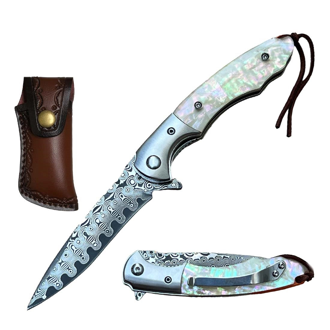 Day Zero Survival Ball Bearing Damascus Steel Pocket Knife – Premium Handle Collection