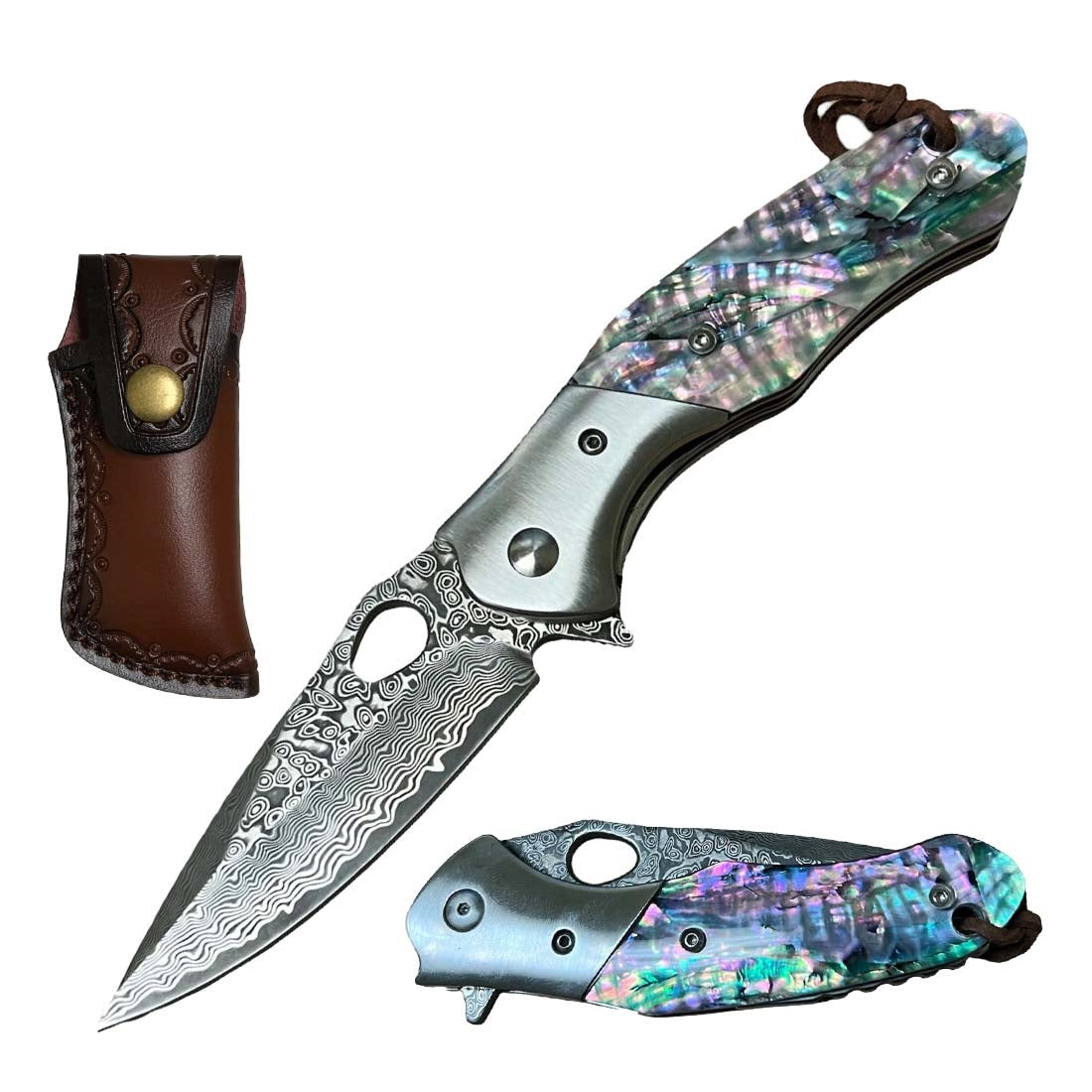 Day Zero Survival Ball Bearing Damascus Steel Pocket Knife – Premium Handle Collection