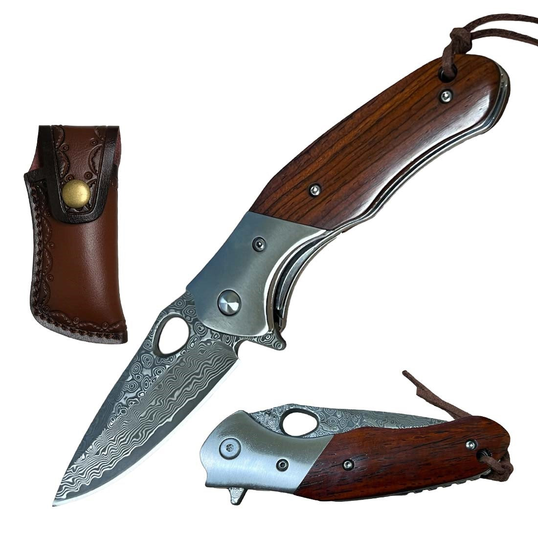 Day Zero Survival Ball Bearing Damascus Steel Pocket Knife – Premium Handle Collection