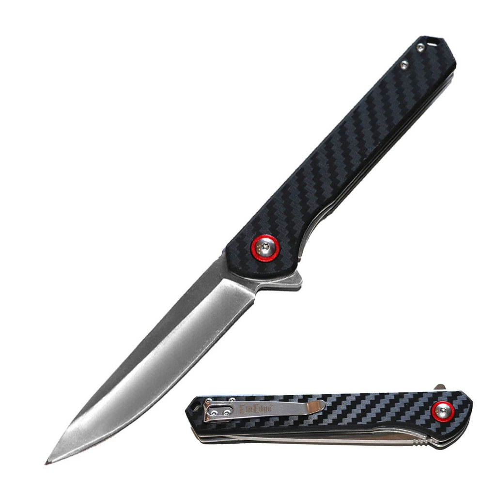 Day Zero Survival Ball Bearing 8CR13 Carbon Fiber Handle Pocket Knife – Multiple Blade Finishes