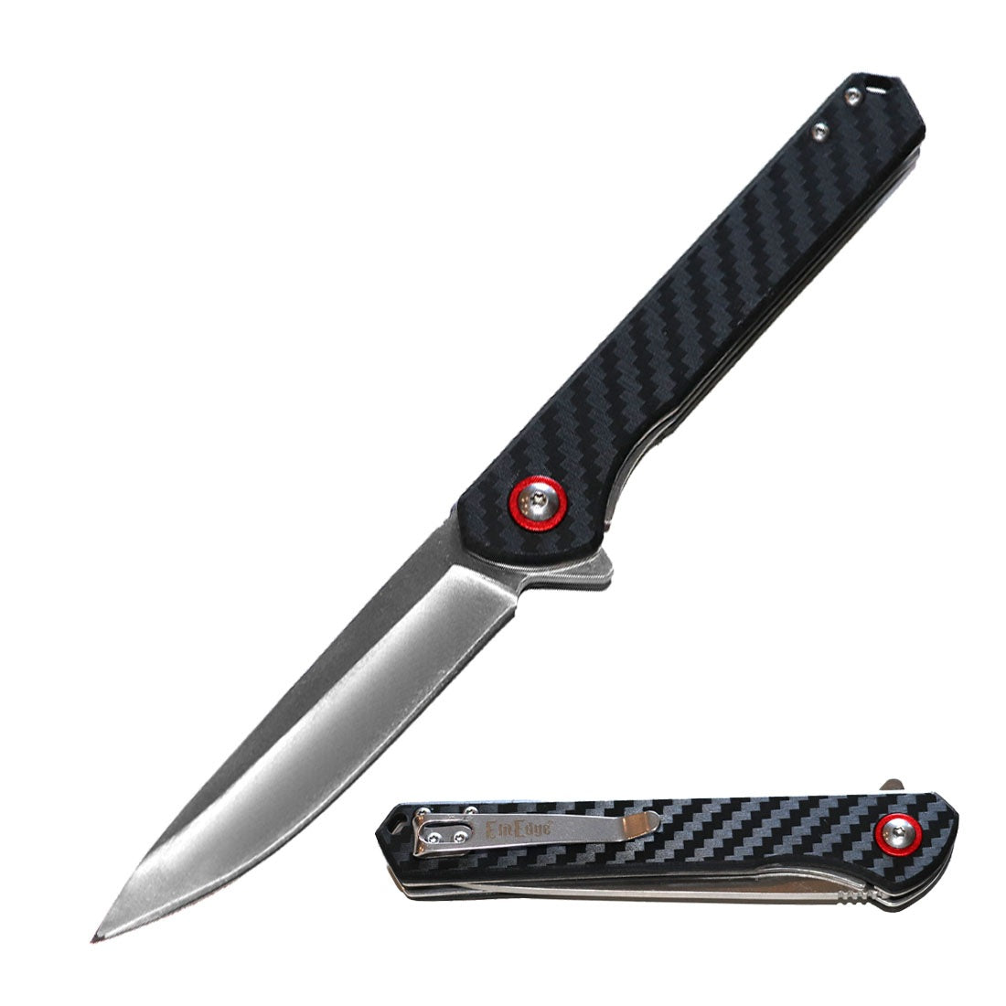 Day Zero Survival Ball Bearing 8CR13 Carbon Fiber Handle Pocket Knife – Multiple Blade Finishes