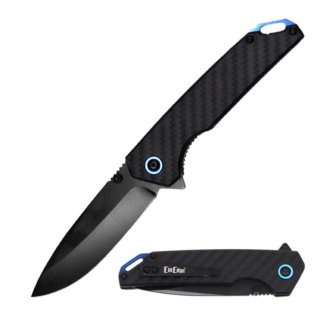 Day Zero Survival Ball Bearing 8CR13 Carbon Fiber Handle Pocket Knife – Multiple Blade Finishes