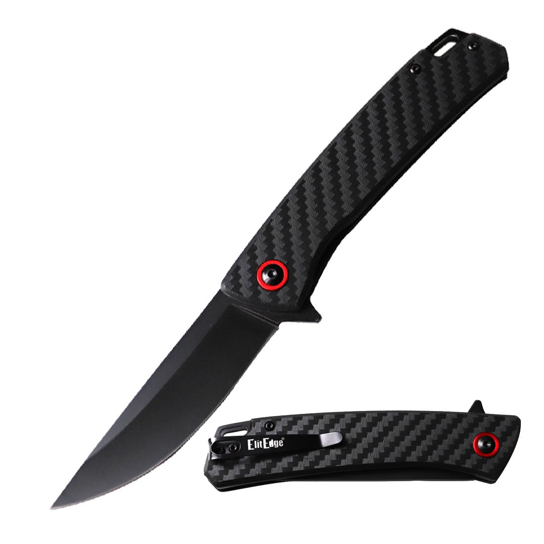 Day Zero Survival 8.4" Ball Bearing Carbon Fiber Folding Pocket Knife – Black & Satin Blade