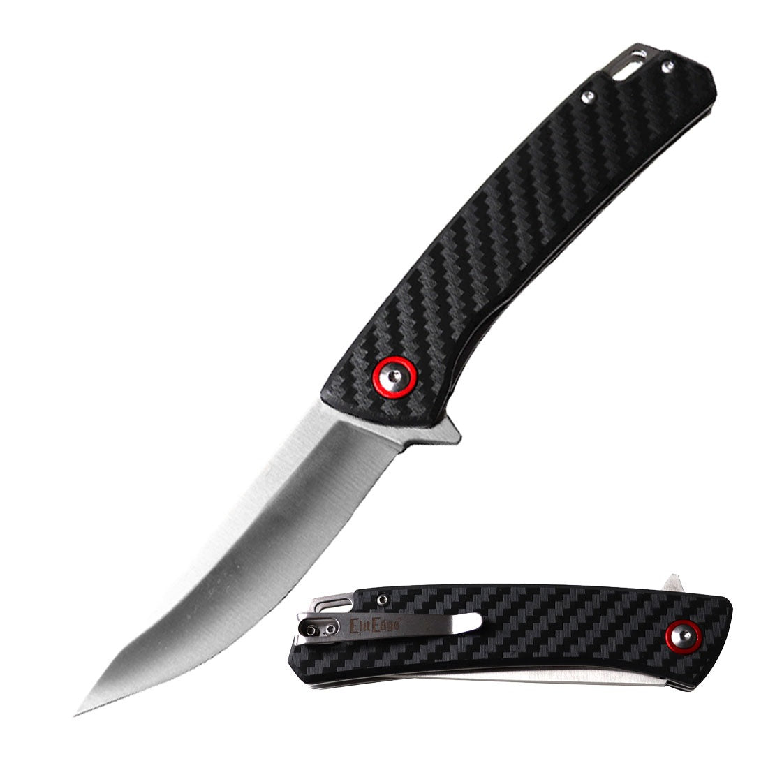 Day Zero Survival 8.4" Ball Bearing Carbon Fiber Folding Pocket Knife – Black & Satin Blade