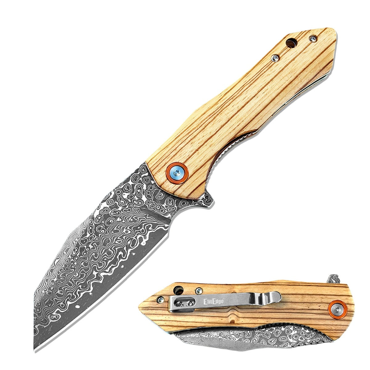 Day Zero Survival Premium Damascus Ball Bearing Pocket Knife – Multiple Blade Styles & Handle Options