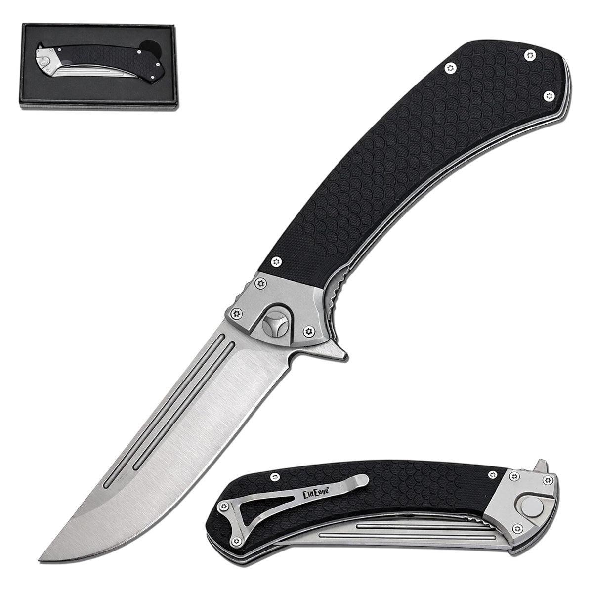 Day Zero Survival 9.75" Ball Bearing Warrior Flipper Knife – Black G10 Handle