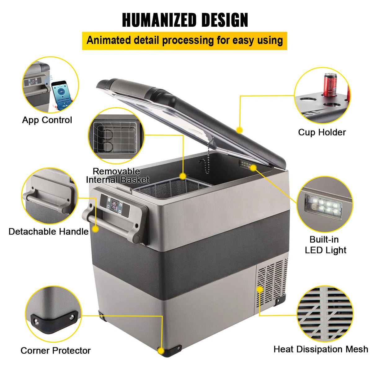 VEVOR 12V Portable Refrigerator Freezer with App Control