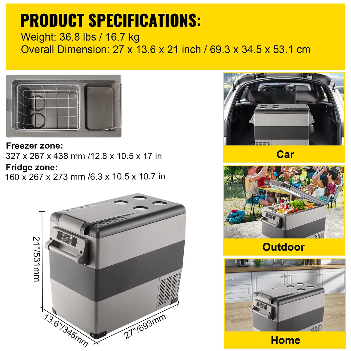 VEVOR 12V Portable Refrigerator Freezer with App Control