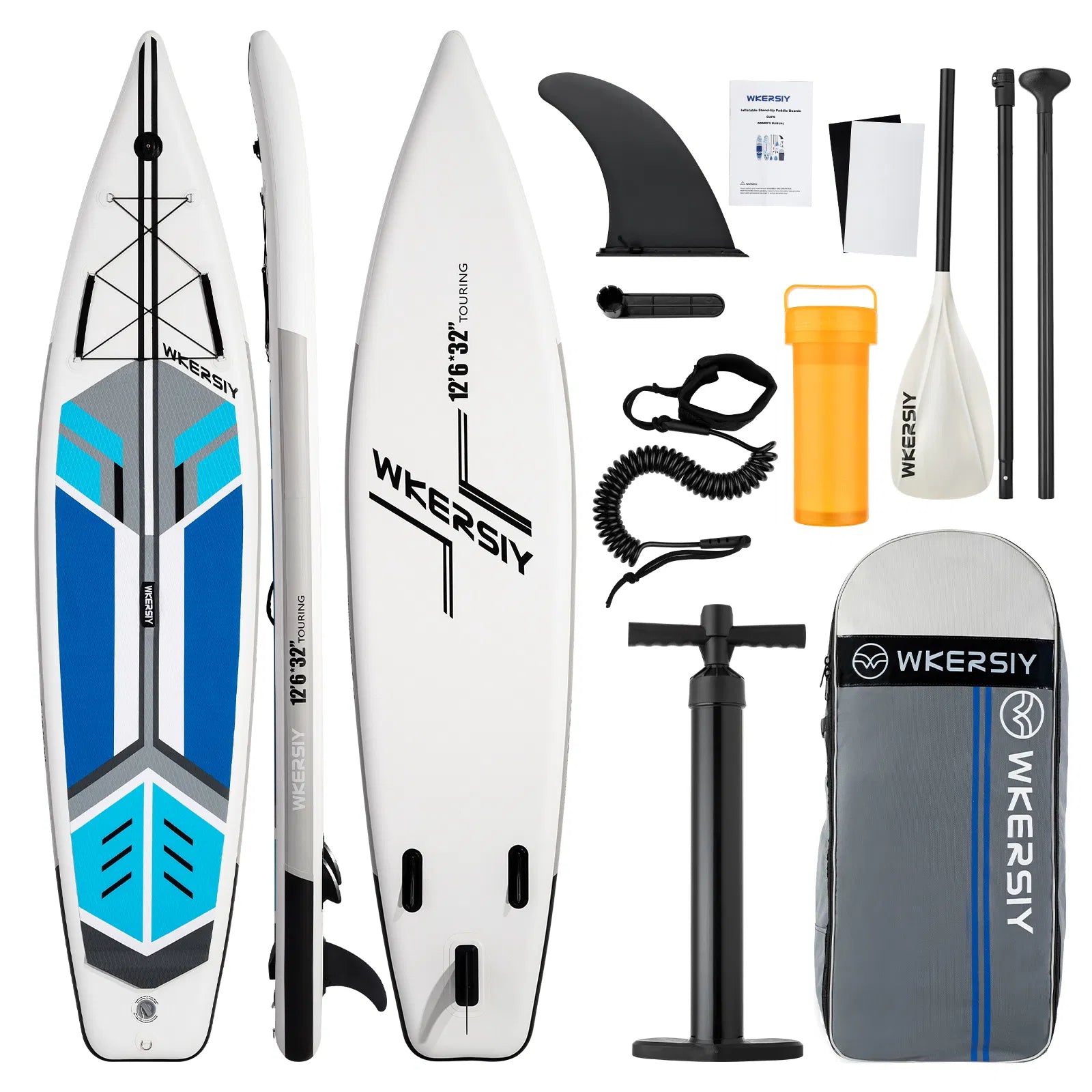 Wkersiy Touring Inflatable Paddle Board SUP – 11'6" / 12'6" with Paddle, Backpack, Pump & Leash