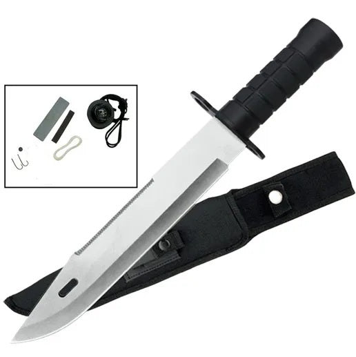 Day Zero Survival 15" Tactical Hunting Bowie Knife with Survival Kit & Compass